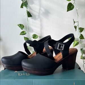 boc Black Leather Mules with Strap